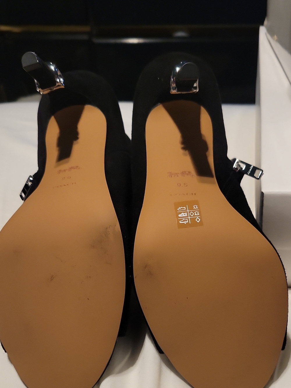 Coach Black Suede Ankle-Strap Heels with Silver Buckles